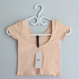 peach colored striped tee